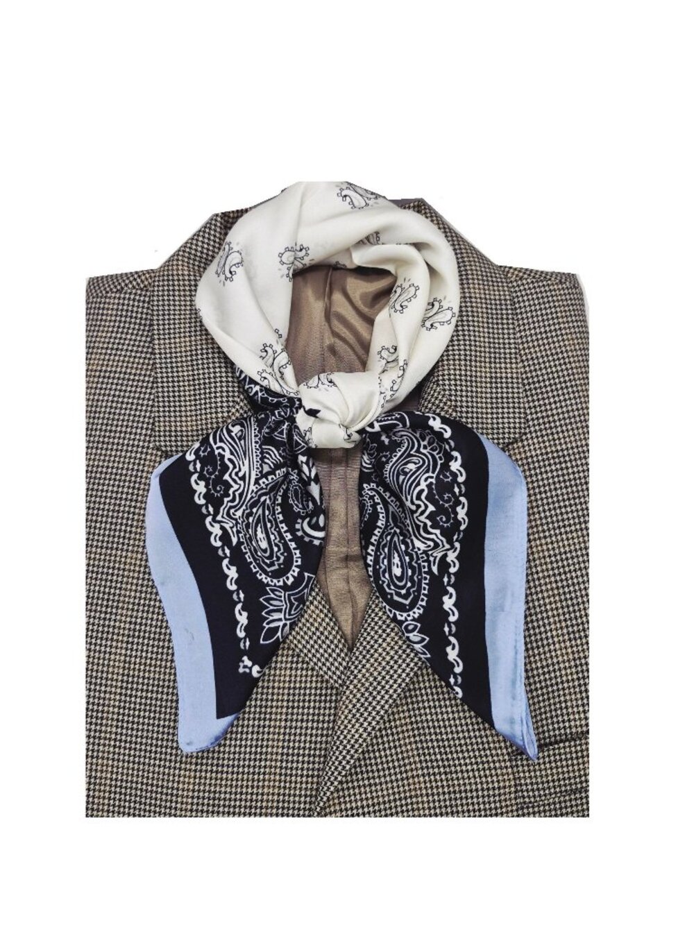 ✨Silky Scarf Soft Blue Navy White Paisley Floral Square Bandana Neck Wrap Hijab